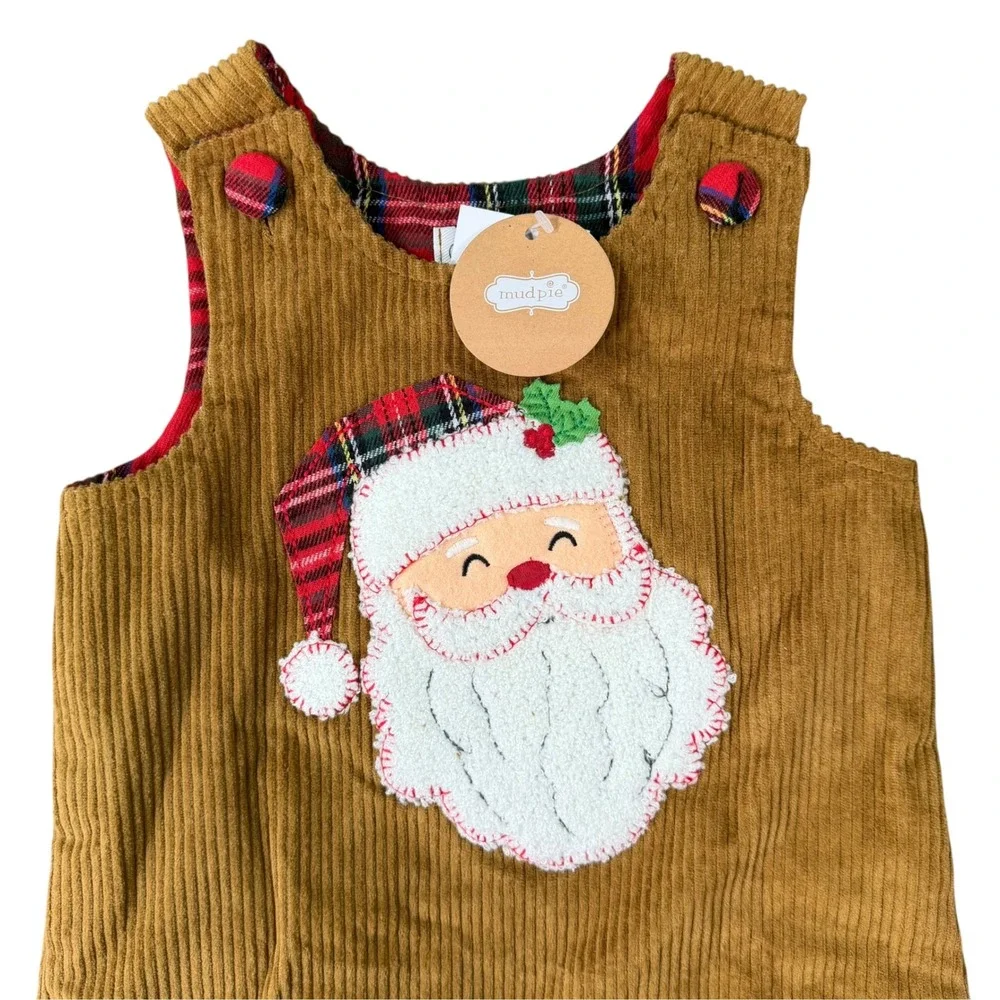 Mud Pie Baby Santa Cord Longall Brown Christmas Holiday Overalls Size 6-9 Months